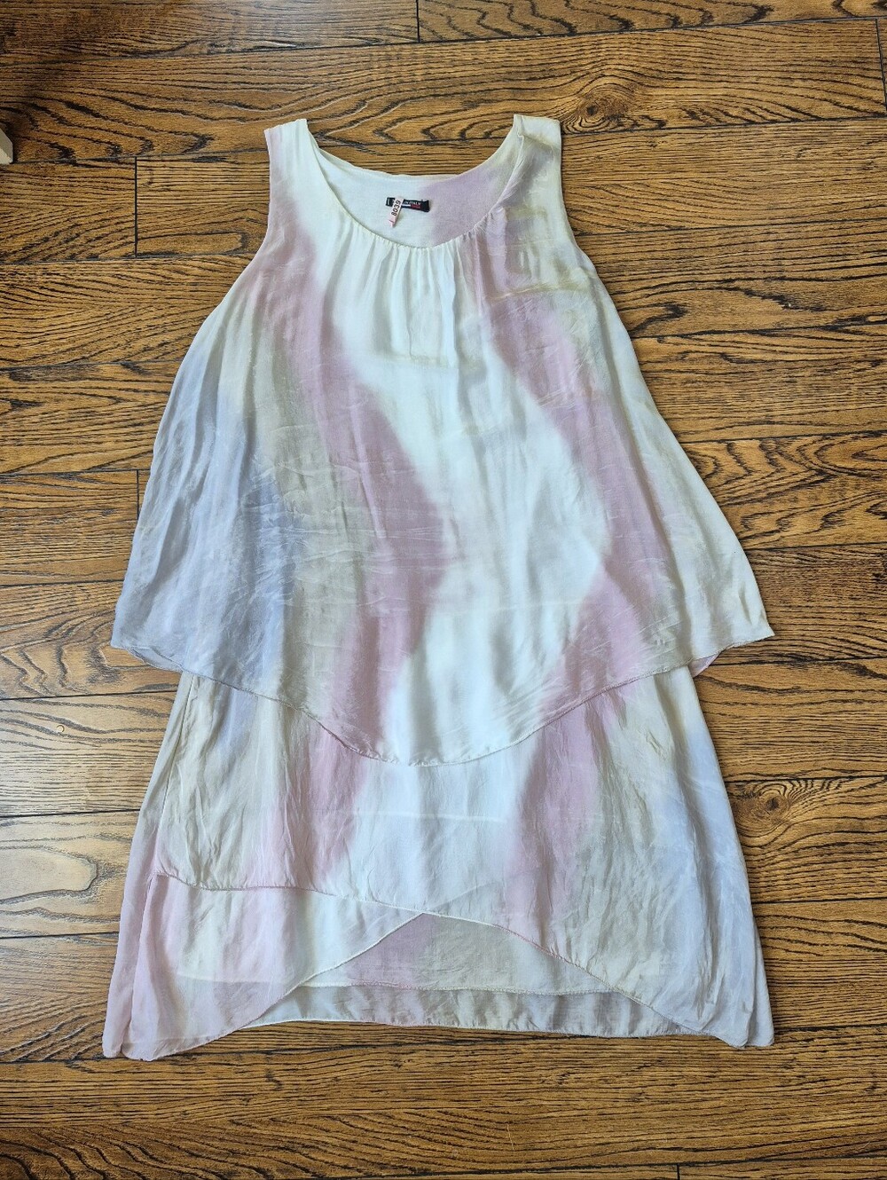 Made in Italy Dress - Summer Dress - Medium - Pastel Pink White Taupe Gray